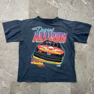 90S VINTAGE TEXACO HAVOLINE RACING GRAPHIC TEE MENS LARGE DAVEY ALLISON NASCAR